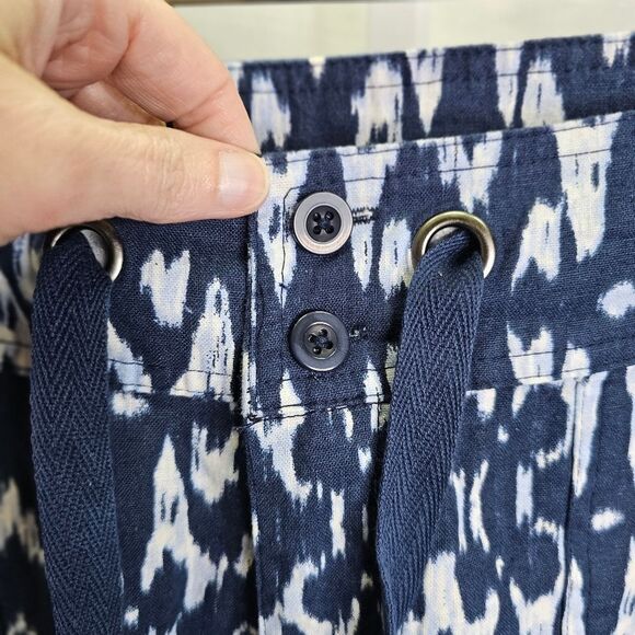 Freedom Trail by Kyodan Blue Geometric Linen Blend Capri Pants Size Large - Picture 6 of 12